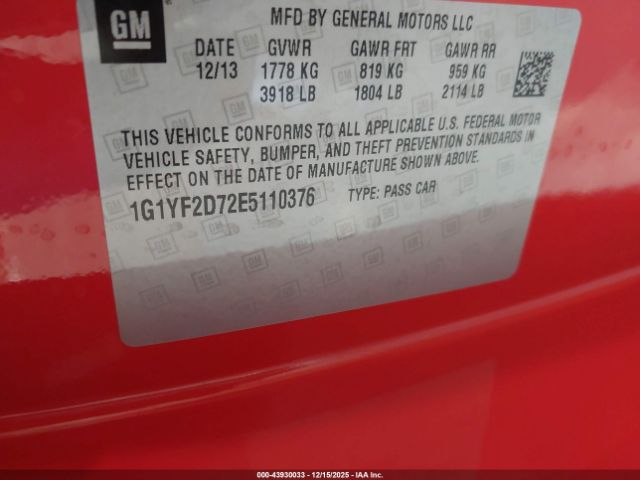 2014 CHEVROLET CORVETTE STINGRAY 1G1YF2D72E5110376 Photo 8