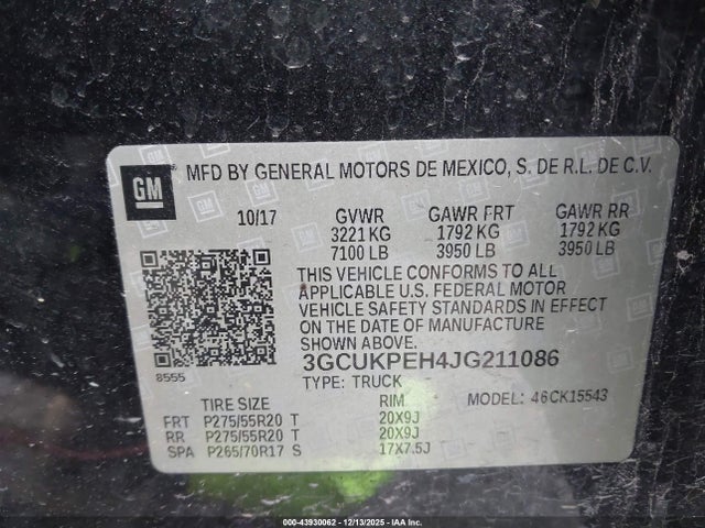 3GCUKPEH4JG211086 Chevrolet Silverado 1500 Custom