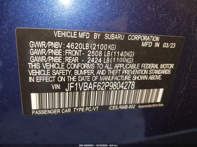 2023 SUBARU WRX JF1VBAF62P9804278 Photo 8