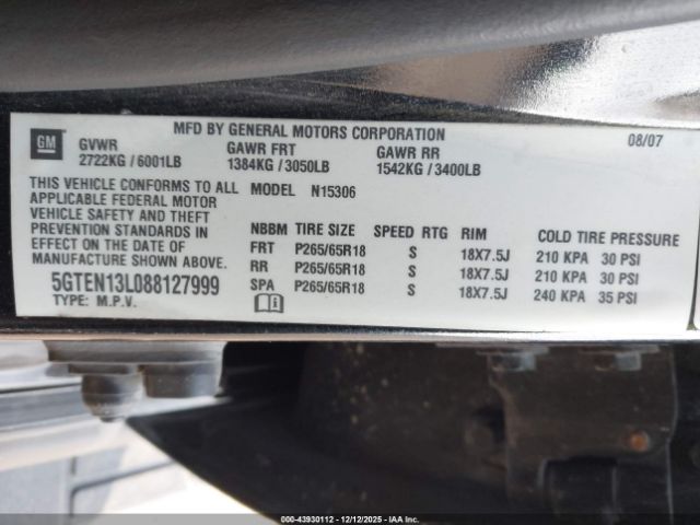 2008 HUMMER H3 SUV 5GTEN13L088127999 Photo 8
