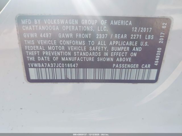 2018 VOLKSWAGEN PASSAT 1VWBA7A37JC018547 Photo 8