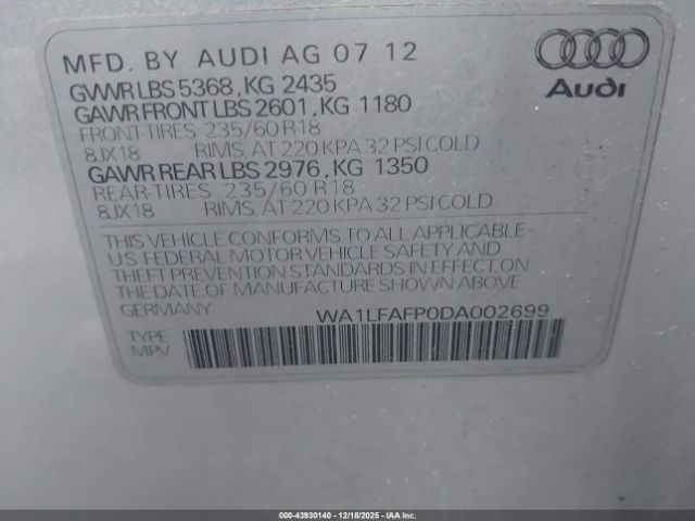 2013 AUDI Q5 WA1LFAFP0DA002699 Photo 8