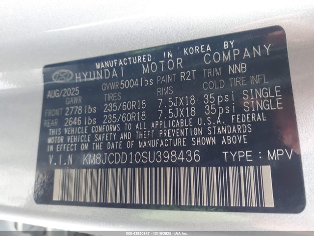 2025 HYUNDAI TUCSON HYBRID KM8JCDD10SU398436 Photo 8