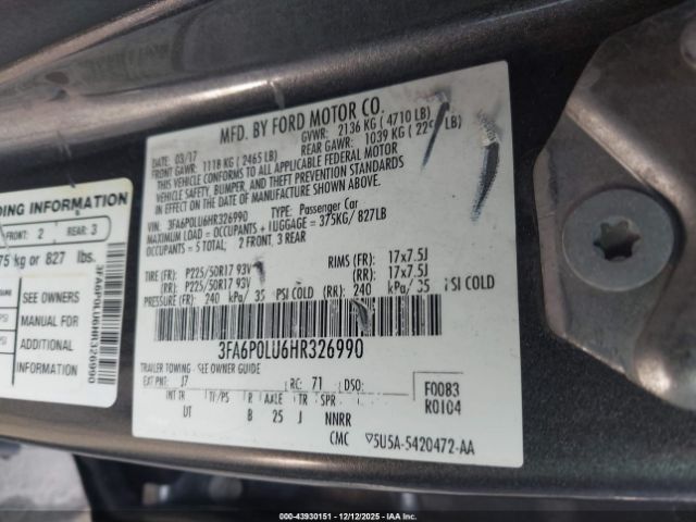 2017 FORD FUSION HYBRID 3FA6P0LU6HR326990 Photo 8