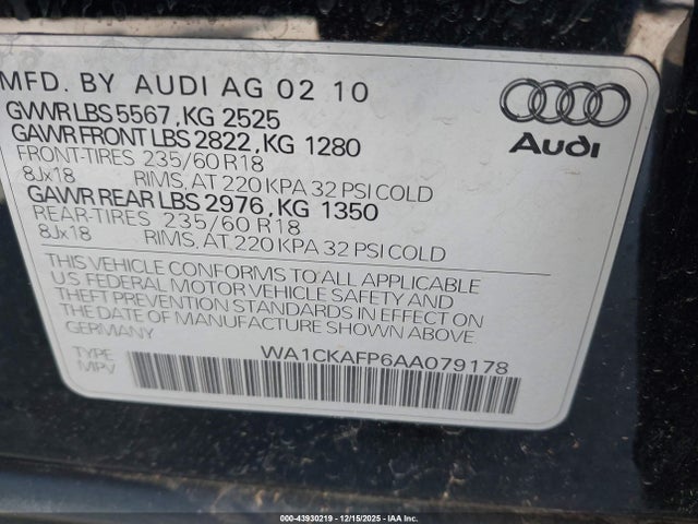 2010 AUDI Q5 WA1CKAFP6AA079178 Photo 8
