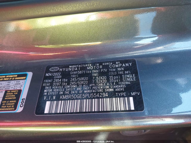 KM8R5DGE5PU554294 Hyundai Palisade Limited