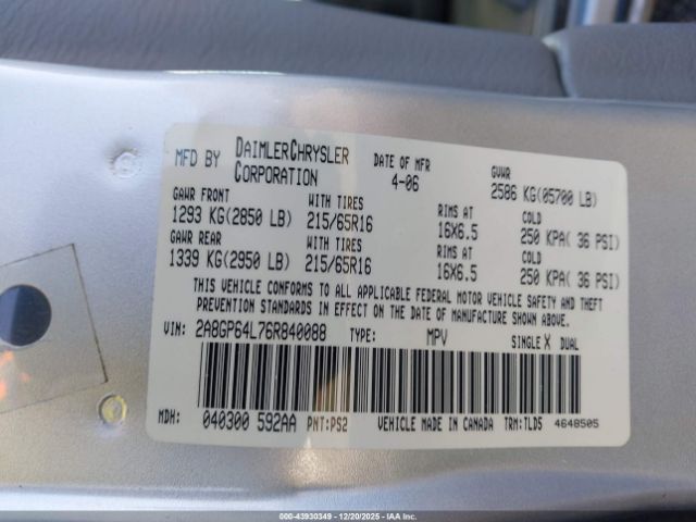 2006 CHRYSLER TOWN & COUNTRY 2A8GP64L76R840088 Photo 8