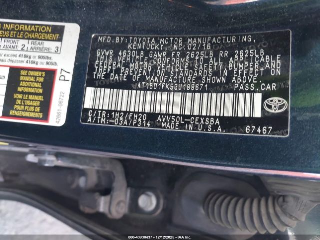 2016 TOYOTA CAMRY HYBRID 4T1BD1FK5GU188671 Photo 8