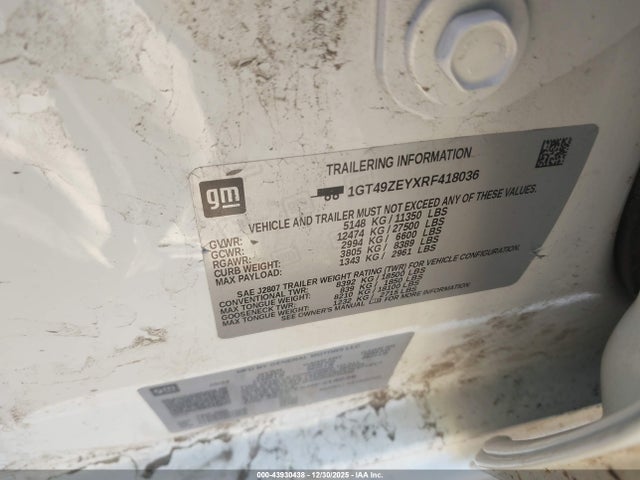 1GT49ZEYXRF418036 GMC Sierra 2500hd 4wd Standard Bed At4x
