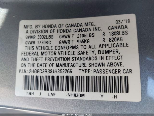 2018 HONDA CIVIC 2HGFC3B38JH352266 Photo 8