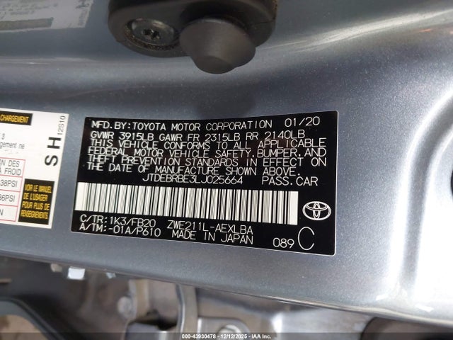 Toyota Corolla Hybrid Le 2020 JTDEBRBE3LJ025664 Image 9