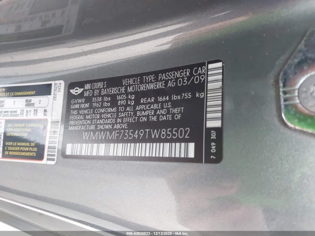 2009 MINI COOPER S WMWMF73549TW85502 Photo 8