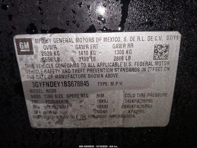 2011 CADILLAC SRX 3GYFNDEY1BS678845 Photo 8