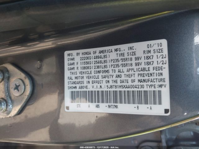 2010 ACURA RDX 5J8TB1H5XAA004230 Photo 8