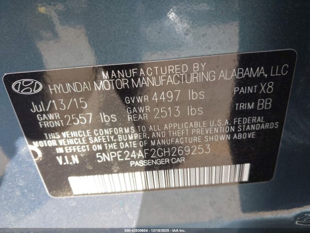 2016 HYUNDAI SONATA 5NPE24AF2GH269253 Photo 8