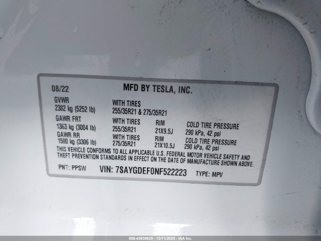 2022 TESLA MODEL Y 7SAYGDEF0NF522223 Photo 8