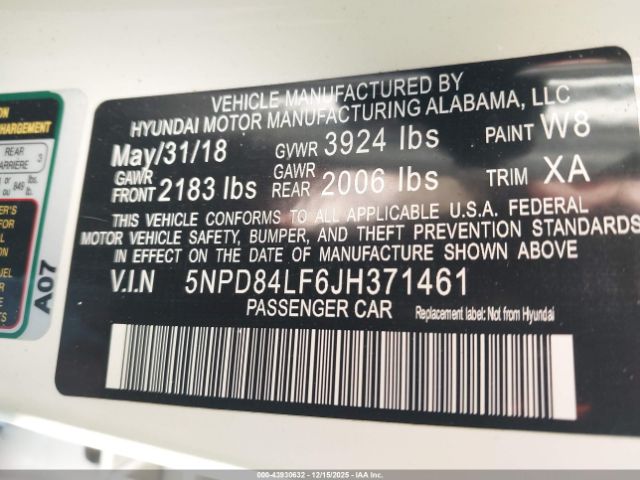 2018 HYUNDAI ELANTRA 5NPD84LF6JH371461 Photo 8