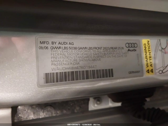 2007 AUDI A4 WAUDH48H47K019447 Photo 8