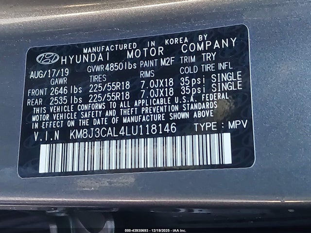 KM8J3CAL4LU118146 Hyundai Tucson Ultimate