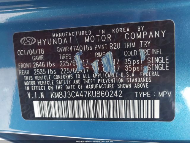 2019 HYUNDAI TUCSON KM8J3CA47KU860242 Photo 8