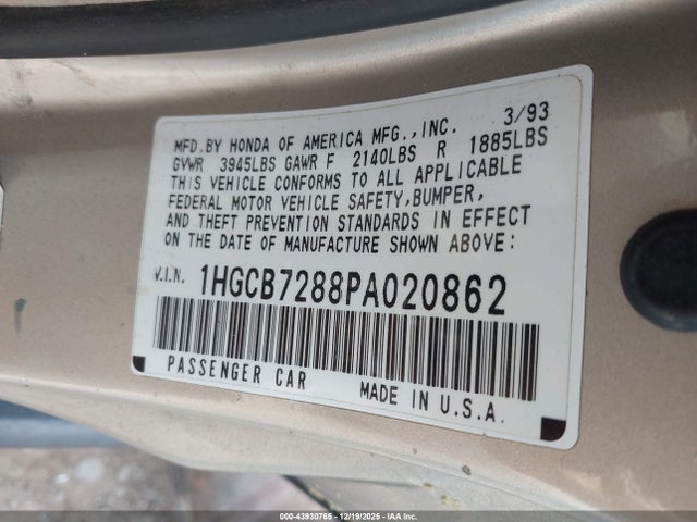 1993 HONDA ACCORD 1HGCB7288PA020862 Photo 8