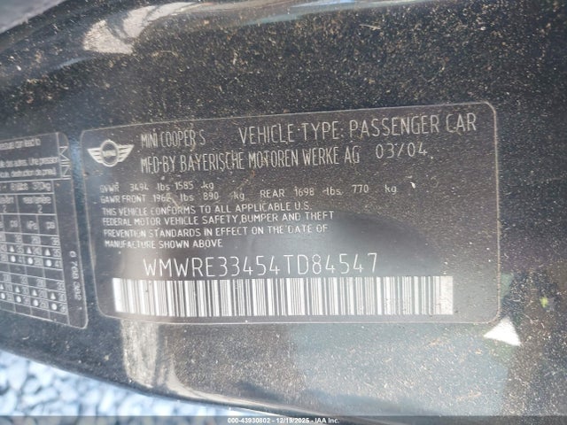 2004 MINI COOPER S WMWRE33454TD84547 Photo 8