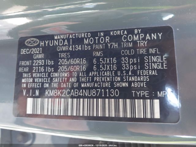 2022 HYUNDAI KONA KM8K2CAB4NU871130 Photo 8