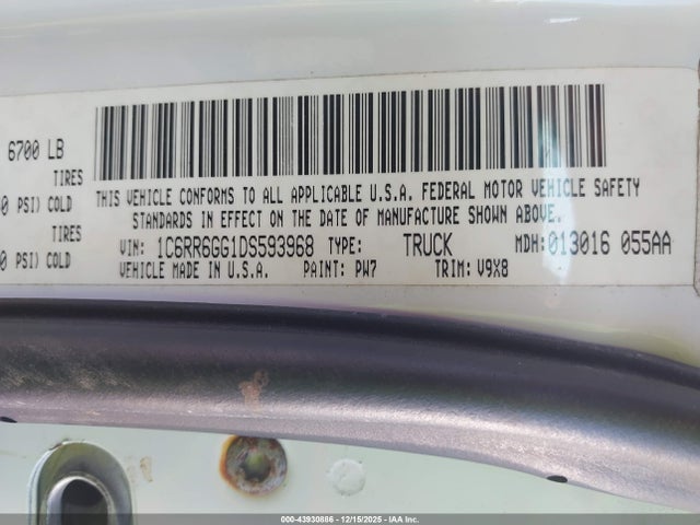 Aukcja sprzedaży 2013 Ram 1500 Slt, vin: 1C6RR6GG1DS593968, numer aukcji: 43930886