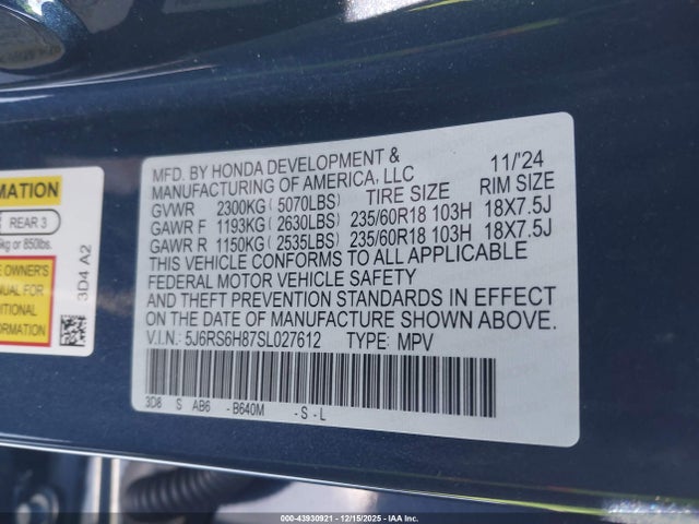 5J6RS6H87SL027612 Honda Cr-v Hybrid Sport-l