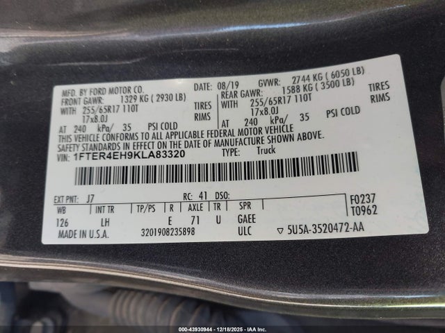 1FTER4EH9KLA83320 Ford Ranger Xlt