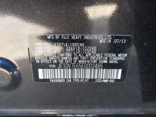 Subaru Impreza Wrx 2014 JF1GV7E65EG002465 Image 9