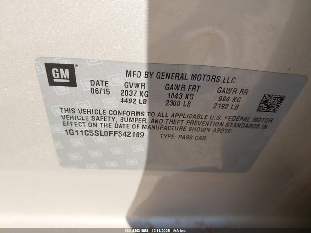 2015 CHEVROLET MALIBU 1G11C5SL0FF342109 Photo 8