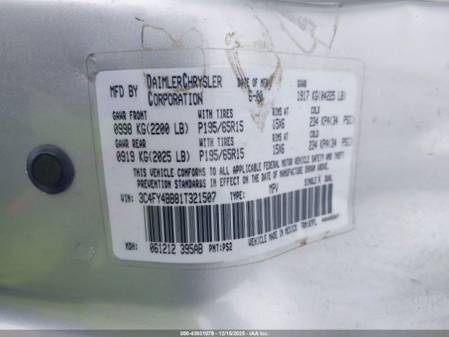 2001 CHRYSLER PT CRUISER 3C4FY4BB81T321507 Photo 8