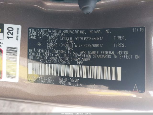 2020 TOYOTA SIENNA 5TDYZ3DC0LS058710 Photo 8