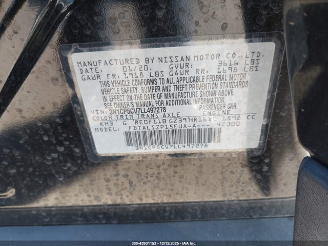 3N1CP5CV7LL497278 Nissan Kicks Sv Xtronic Cvt