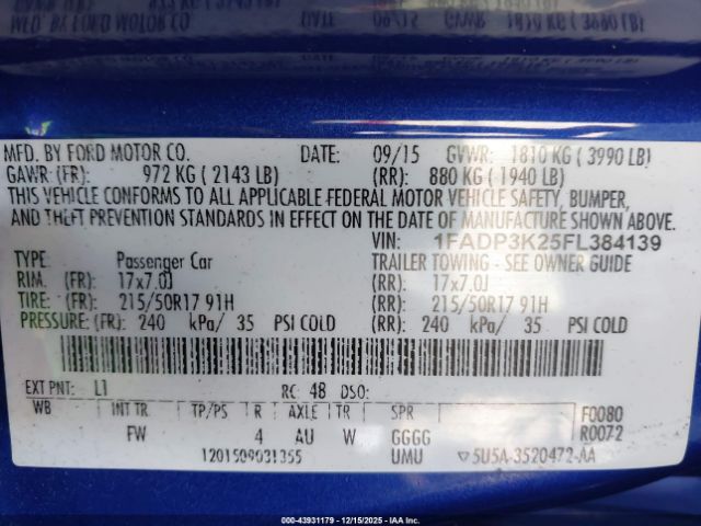 2015 FORD FOCUS 1FADP3K25FL384139 Photo 8