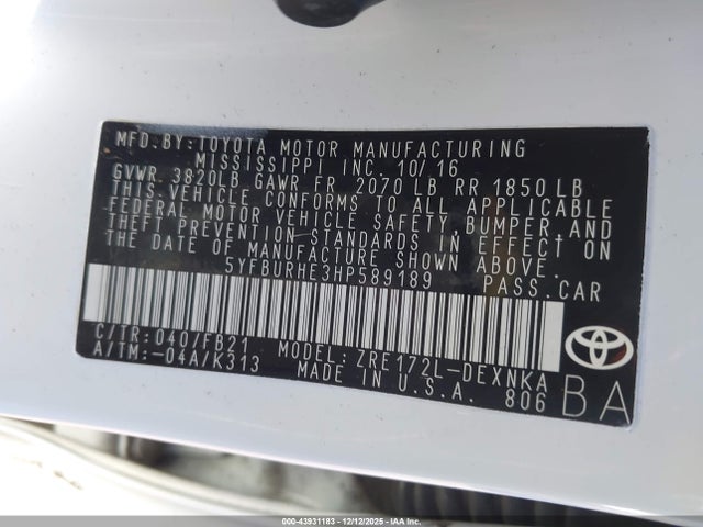 Toyota COROLLA LE 2017 5YFBURHE3HP589189 Image 9