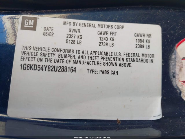 2002 CADILLAC DEVILLE 1G6KD54Y82U288164 Photo 8