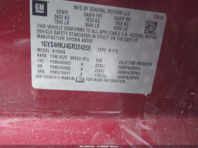 2016 CADILLAC ESCALADE ESV 1GYS4HKJ4GR324358 Photo 8