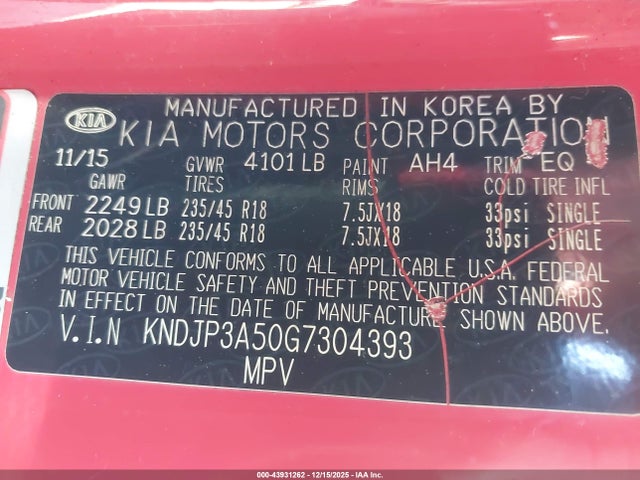 2016 KIA SOUL KNDJP3A50G7304393 Photo 8