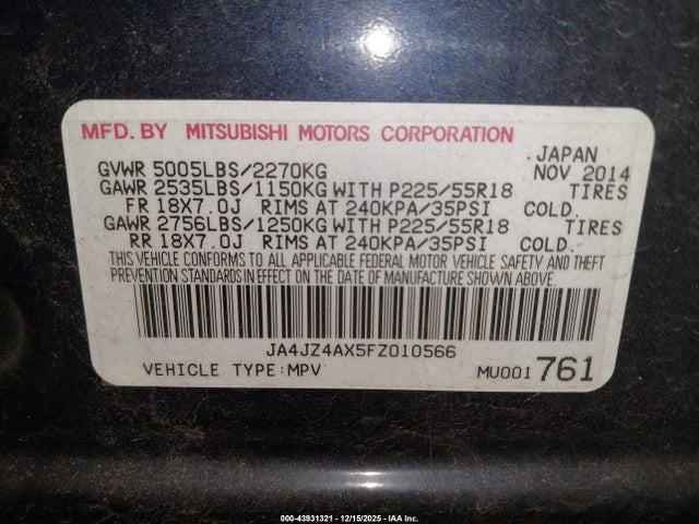 2015 MITSUBISHI OUTLANDER JA4JZ4AX5FZ010566 Photo 8