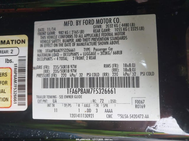 Ford Mustang V6 2015 1FA6P8AM7F5326661 Image 9