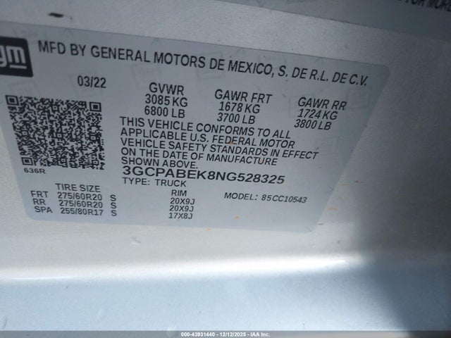 2022 CHEVROLET SILVERADO 1500 3GCPABEK8NG528325 Photo 8