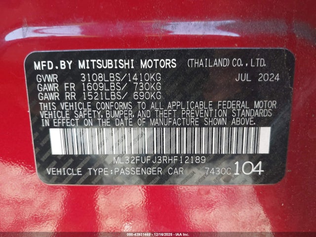 2024 MITSUBISHI MIRAGE G4 ML32FUFJ3RHF12189 Photo 8