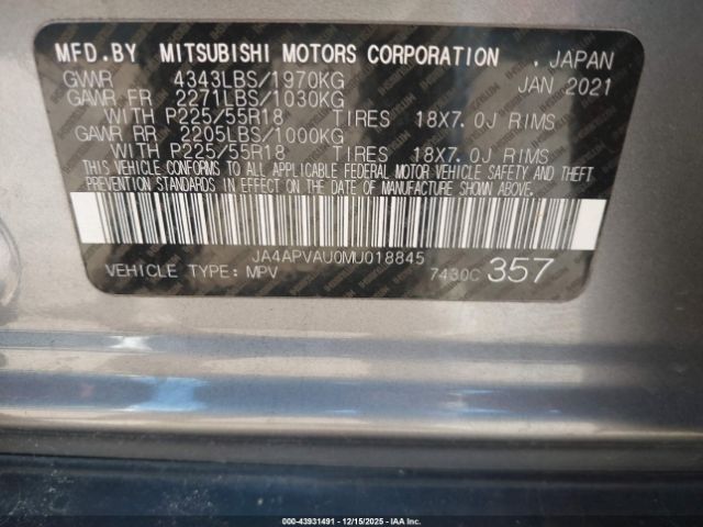 2021 MITSUBISHI OUTLANDER SPORT JA4APVAU0MU018845 Photo 8