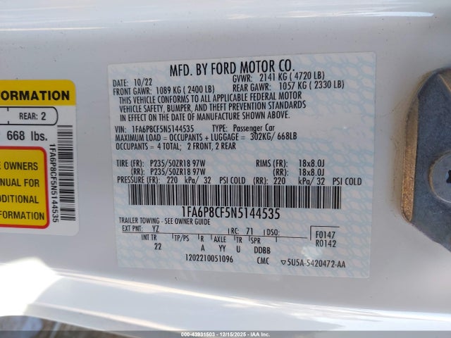 2022 FORD MUSTANG 1FA6P8CF5N5144535 Photo 8