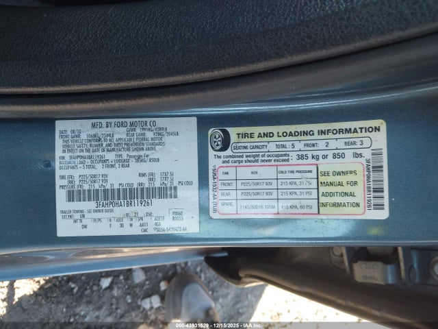 Aukcja sprzedaży 2011 Ford Fusion Se, vin: 3FAHP0HA1BR119261, numer aukcji: 43931529