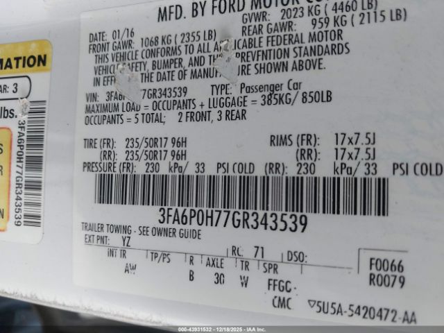 2016 FORD FUSION 3FA6P0H77GR343539 Photo 8