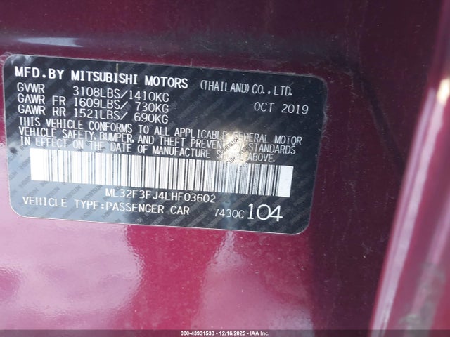 2020 MITSUBISHI MIRAGE G4 ML32F3FJ4LHF03602 Photo 8