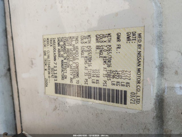 2021 NISSAN FRONTIER 1N6ED0EA9MN711181 Photo 8